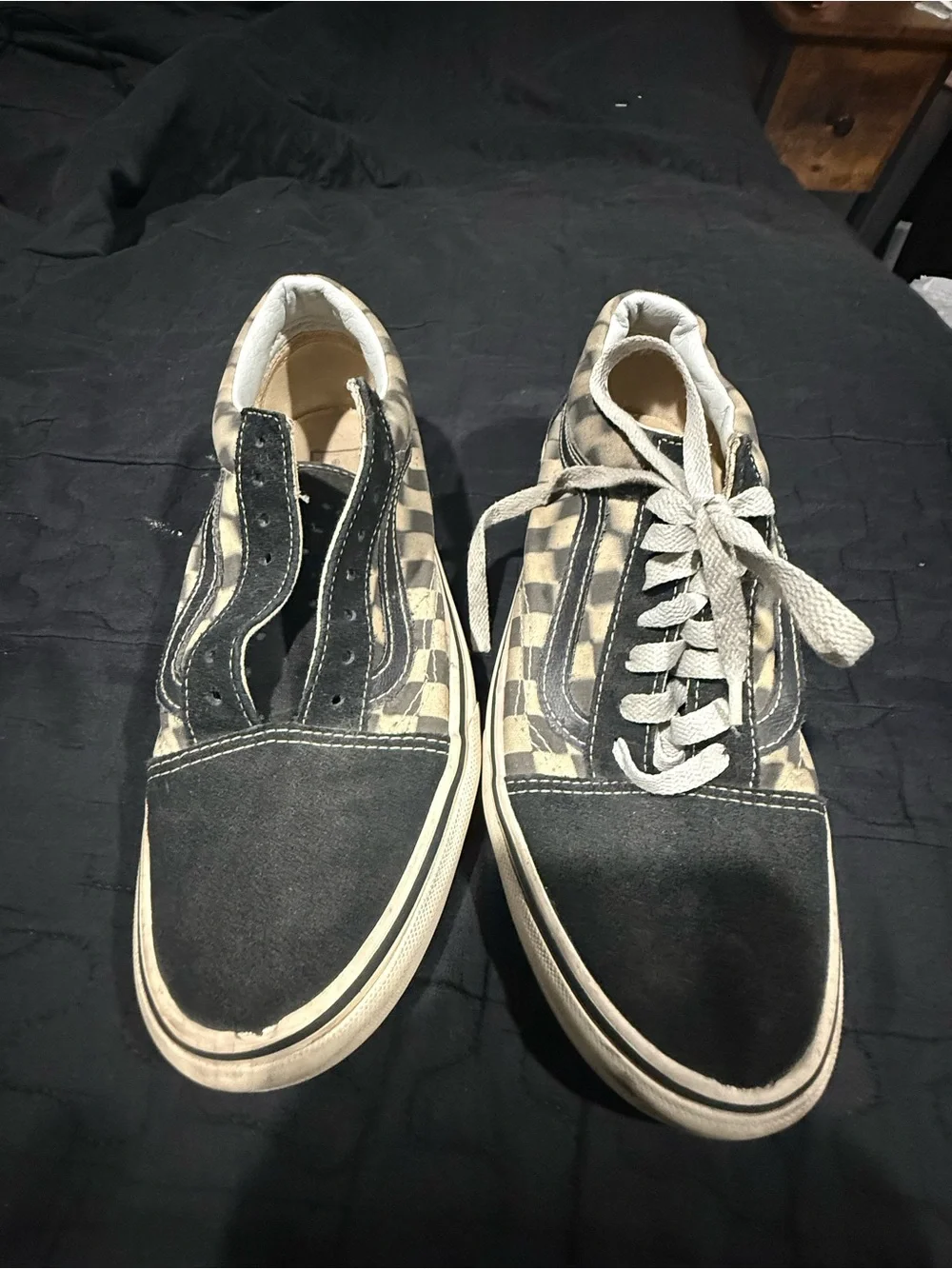 Vans Men's Black and Cream Checkerboard Low-Top Sneakers